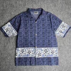 Street Culture Blue Hawaiian Shirt with Floral Border Print